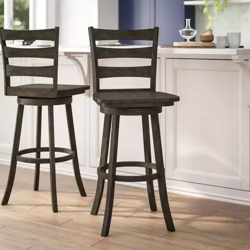 Tabouret de bar pivotant Flash Furniture Liesel en bois massif avec dossier en échelle, de qualité commerciale, hauteur de bar