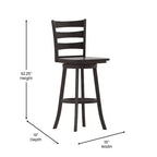 Tabouret de bar pivotant Flash Furniture Liesel en bois massif avec dossier en échelle, de qualité commerciale, hauteur de bar