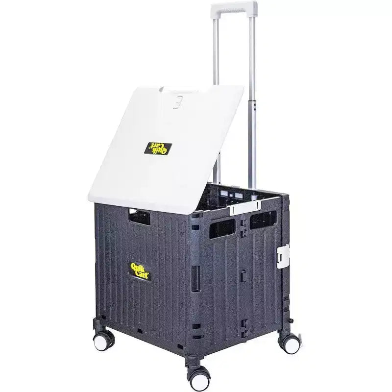 dbest products Quik Cart Swing Lid Four Swivel Wheeled Rolling Crate Utility With Seat Heavy Duty Collapsible Basket with Dual Telescopic Wagon Handle
