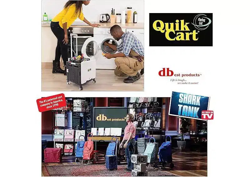 dbest products Chariot utilitaire pliable Quik Cart avec couvercle battant, quatre roues pivotantes, siège, panier pliable robuste et poignée télescopique double de chariot