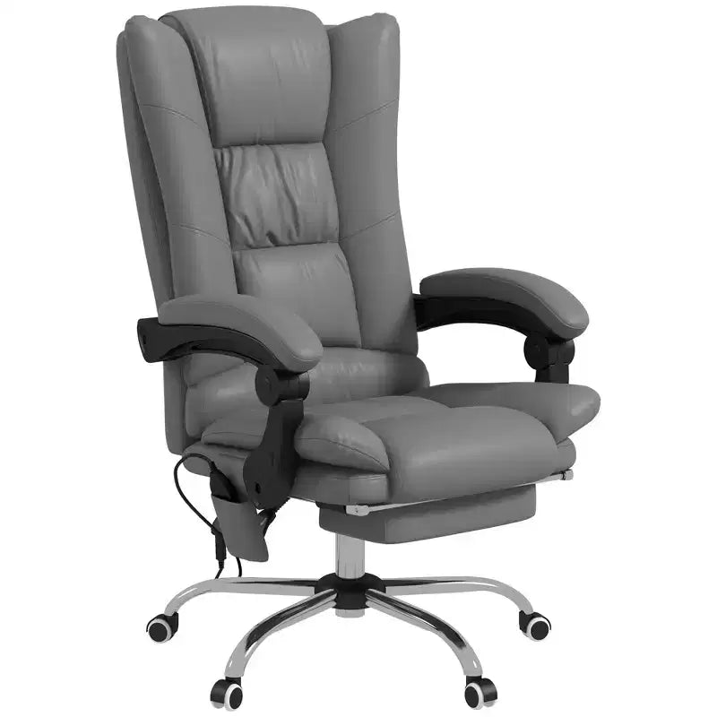 Chaise de bureau de massage vibrante Vinsetto avec chaleur, hauteur réglable, dossier haut, accoudoir, repose-pieds, chaise d'ordinateur confortable en cuir PU