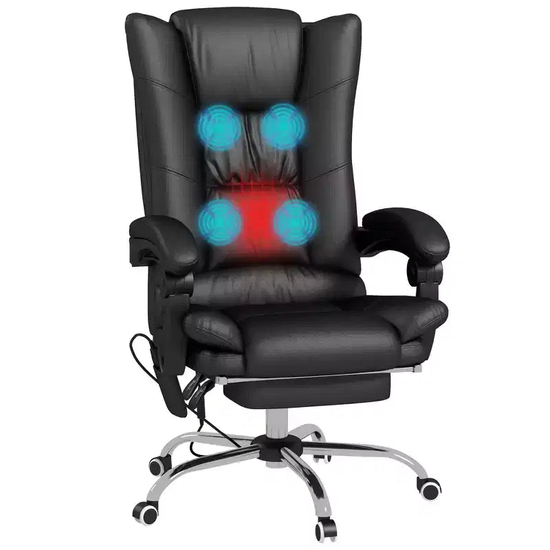 Chaise de bureau de massage vibrante Vinsetto avec chaleur, hauteur réglable, dossier haut, accoudoir, repose-pieds, chaise d'ordinateur confortable en cuir PU