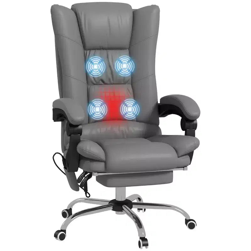 Chaise de bureau de massage vibrante Vinsetto avec chaleur, hauteur réglable, dossier haut, accoudoir, repose-pieds, chaise d'ordinateur confortable en cuir PU