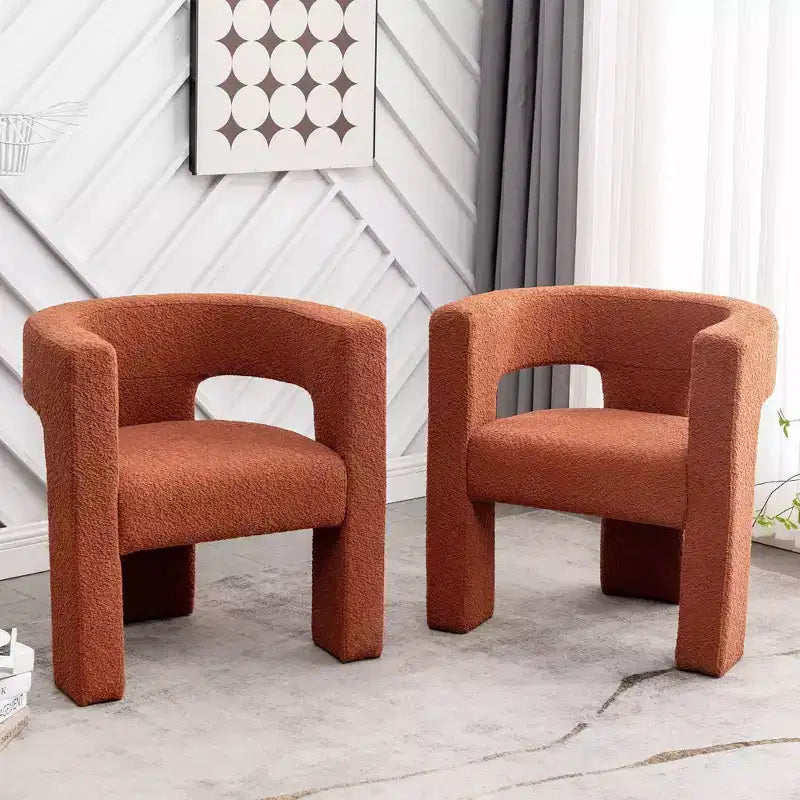Ensemble de 2 fauteuils rembourrés en tissu bouclette à accoudoirs carrés de 71 cm de large - Kinwell