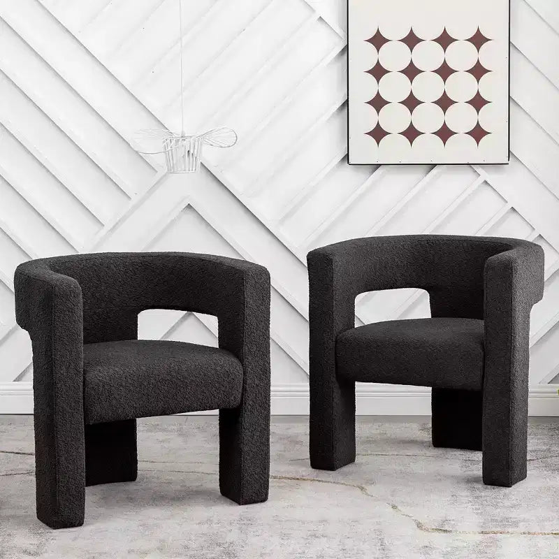 Ensemble de 2 fauteuils rembourrés en tissu bouclette à accoudoirs carrés de 71 cm de large - Kinwell