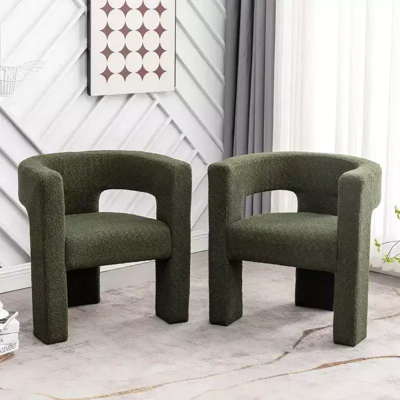 Ensemble de 2 fauteuils rembourrés en tissu bouclette à accoudoirs carrés de 71 cm de large - Kinwell