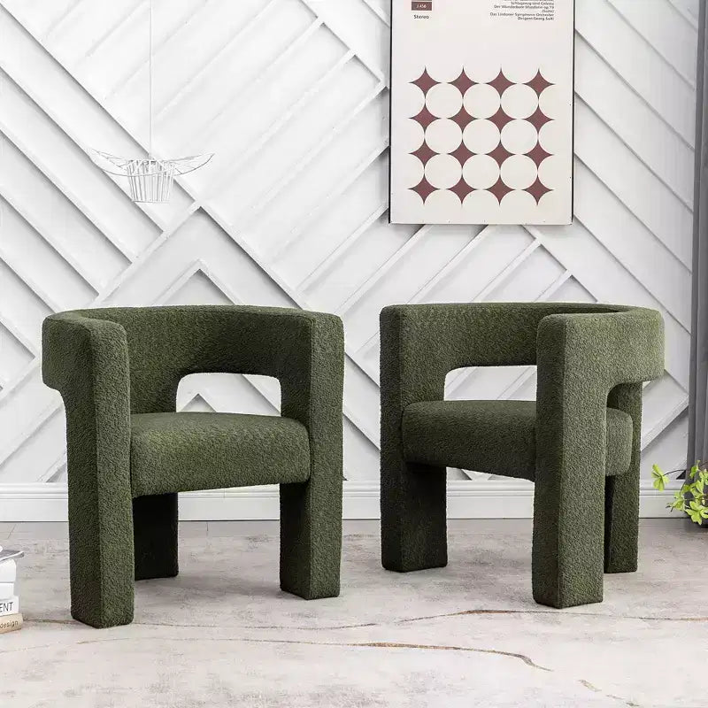 Ensemble de 2 fauteuils rembourrés en tissu bouclette à accoudoirs carrés de 71 cm de large - Kinwell