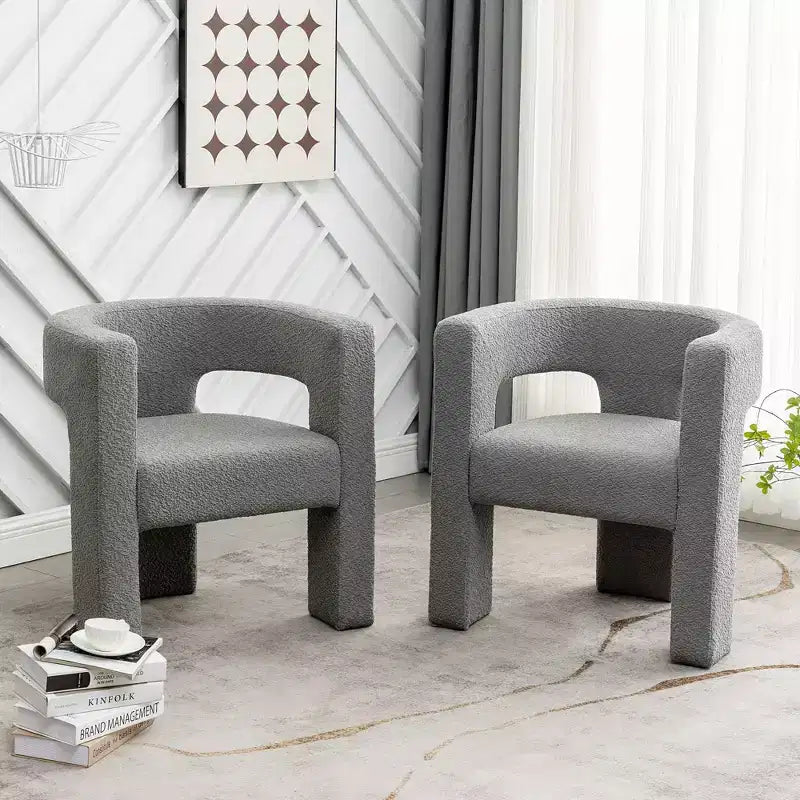 Ensemble de 2 fauteuils rembourrés en tissu bouclette à accoudoirs carrés de 71 cm de large - Kinwell