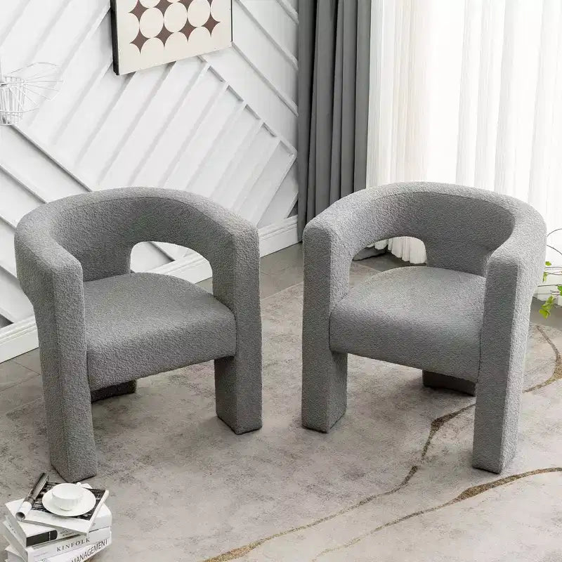 Ensemble de 2 fauteuils rembourrés en tissu bouclette à accoudoirs carrés de 71 cm de large - Kinwell
