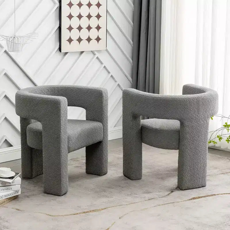 Ensemble de 2 fauteuils rembourrés en tissu bouclette à accoudoirs carrés de 71 cm de large - Kinwell