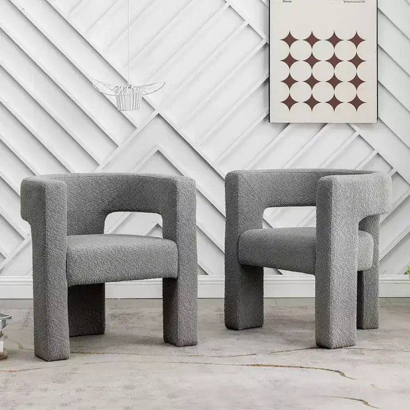 Ensemble de 2 fauteuils rembourrés en tissu bouclette à accoudoirs carrés de 71 cm de large - Kinwell
