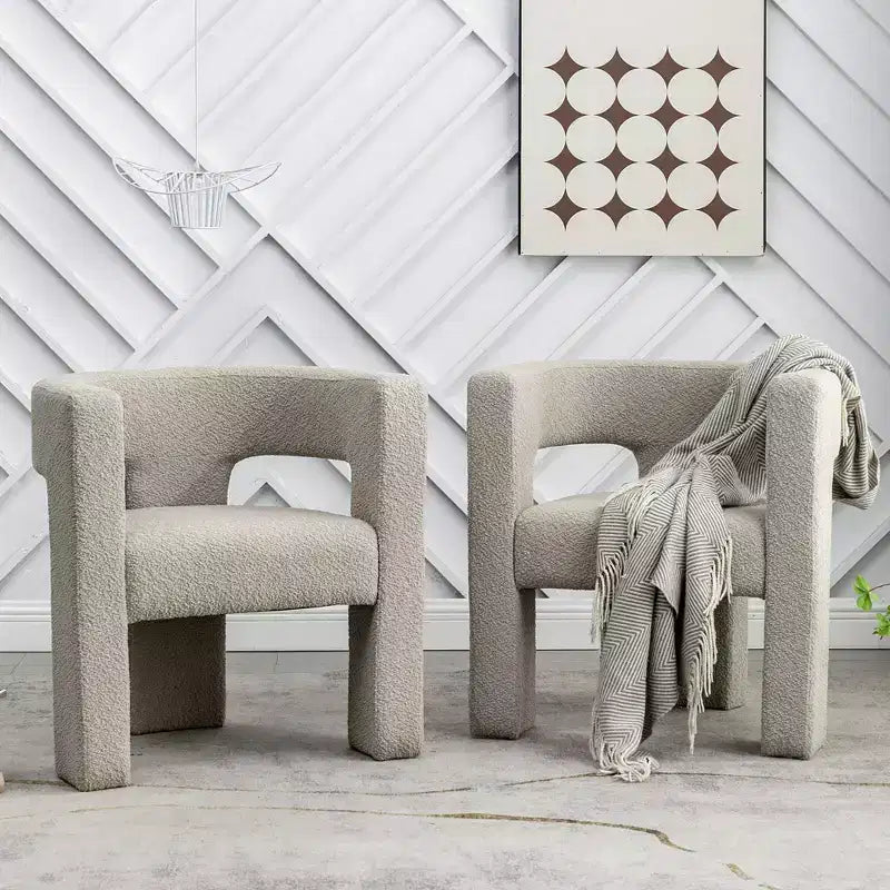 Ensemble de 2 fauteuils rembourrés en tissu bouclette à accoudoirs carrés de 71 cm de large - Kinwell