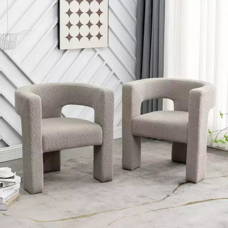 Ensemble de 2 fauteuils rembourrés en tissu bouclette à accoudoirs carrés de 71 cm de large - Kinwell