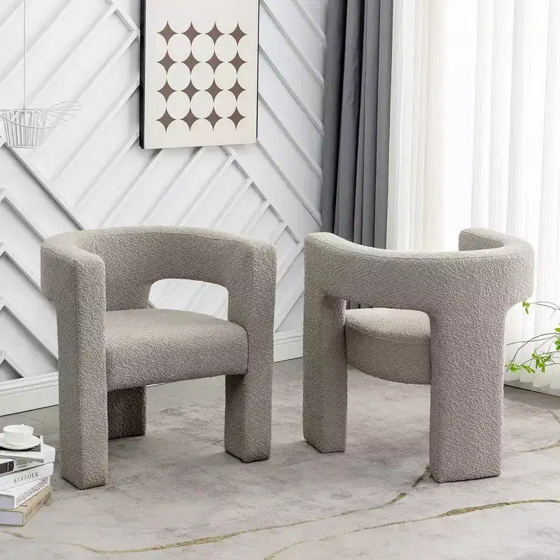 Ensemble de 2 fauteuils rembourrés en tissu bouclette à accoudoirs carrés de 71 cm de large - Kinwell