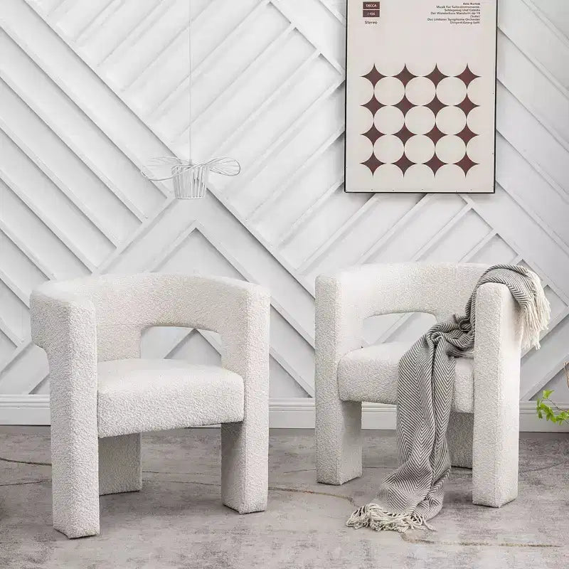 Ensemble de 2 fauteuils rembourrés en tissu bouclette à accoudoirs carrés de 71 cm de large - Kinwell