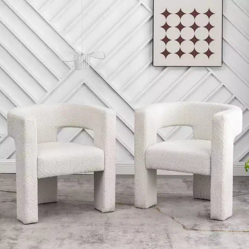 Ensemble de 2 fauteuils rembourrés en tissu bouclette à accoudoirs carrés de 71 cm de large - Kinwell