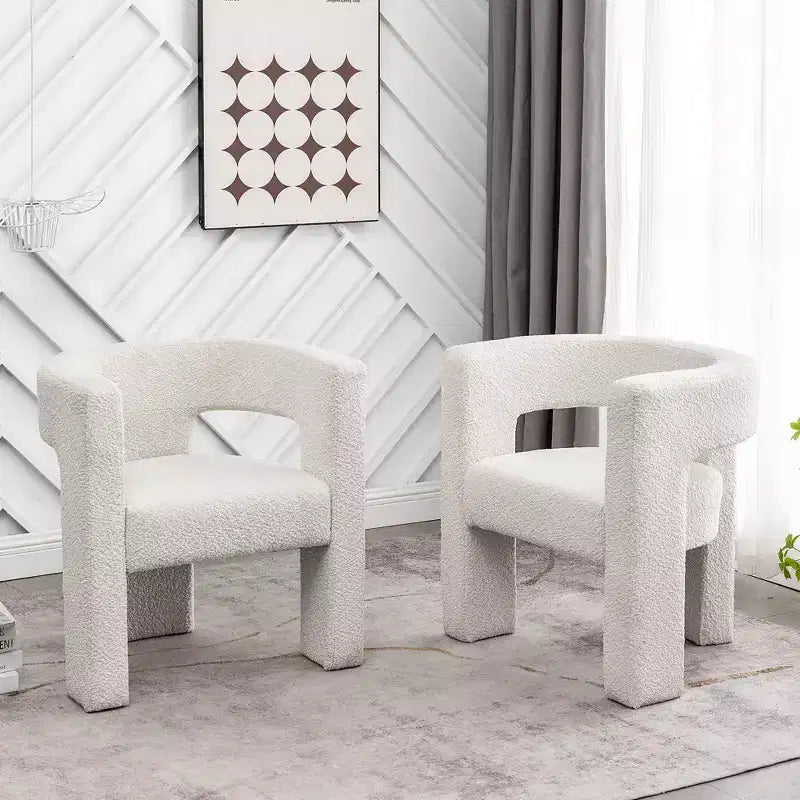 Ensemble de 2 fauteuils rembourrés en tissu bouclette à accoudoirs carrés de 71 cm de large - Kinwell