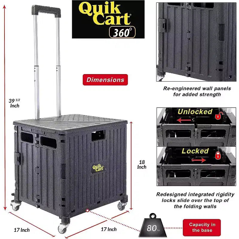 dbest products Quik Cart 360 Chariot de courses pliable à quatre roues avec siège et panier pliable robuste