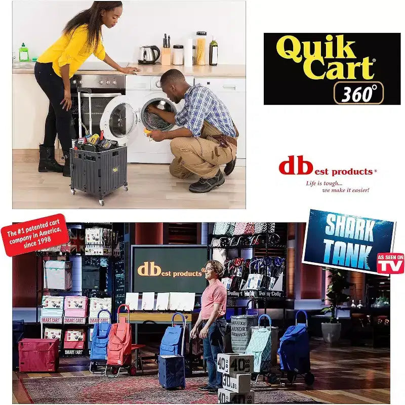 dbest products Quik Cart 360 Chariot de courses pliable à quatre roues avec siège et panier pliable robuste