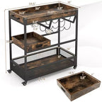 Desserte de bar roulante Costway, chariot de service à roulettes, desserte à liqueur et boissons industrielle à 3 niveaux avec porte-bouteilles et porte-verres