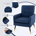 Fauteuil d'appoint en tissu Costway, style moderne, avec pieds en métal massif, coloris bleu/gris/blanc