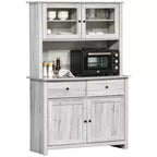 HOMCOM Buffet de cuisine 161 cm avec vaisselier, armoire de rangement avec 4 étagères, tiroirs, portes vitrées, comptoir ouvert pour micro-ondes