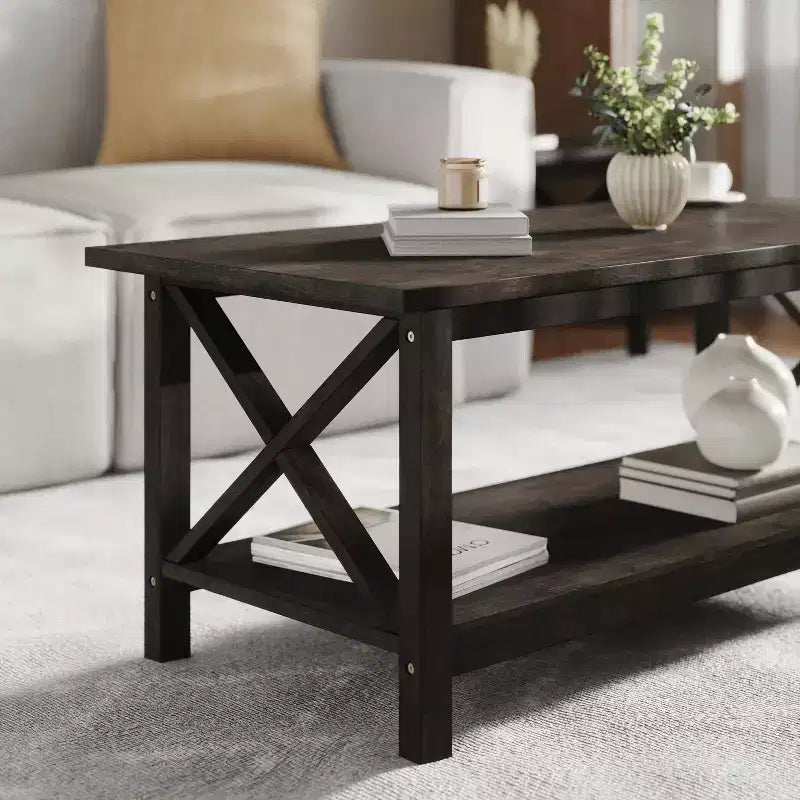Table basse en bois massif style fermier Jasper de Flash Furniture avec accents entrecroisés traditionnels