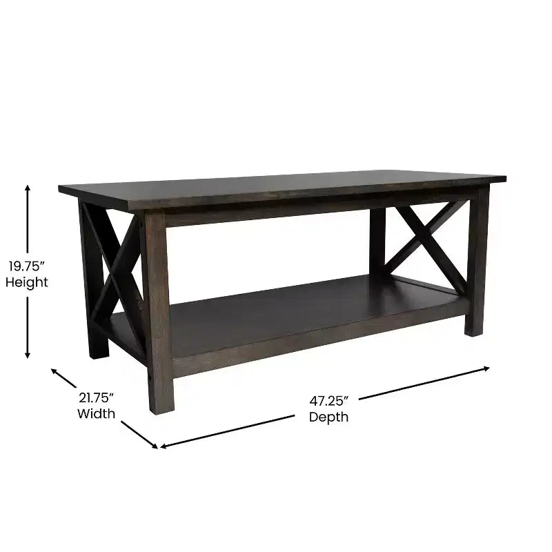 Table basse en bois massif style fermier Jasper de Flash Furniture avec accents entrecroisés traditionnels