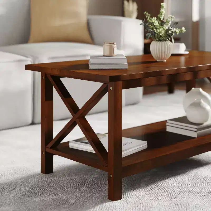 Table basse en bois massif style fermier Jasper de Flash Furniture avec accents entrecroisés traditionnels