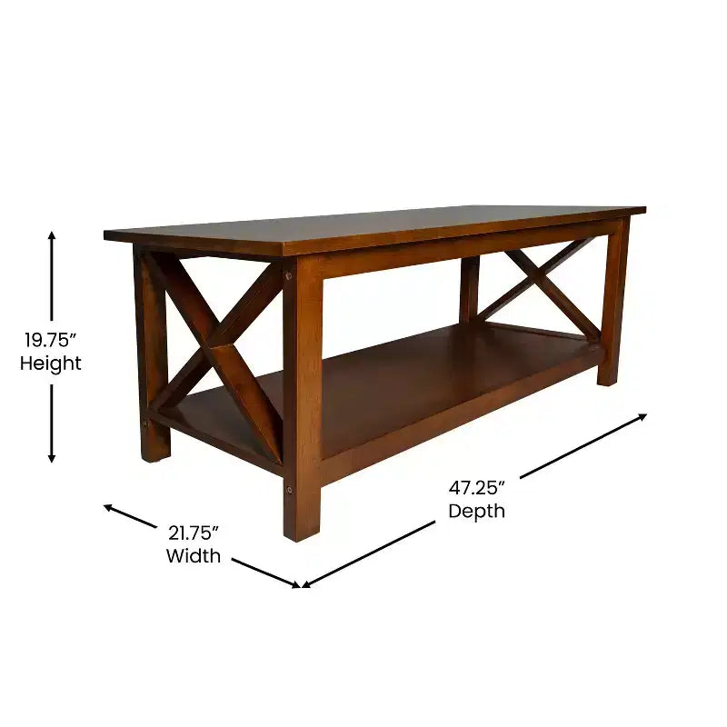 Table basse en bois massif style fermier Jasper de Flash Furniture avec accents entrecroisés traditionnels