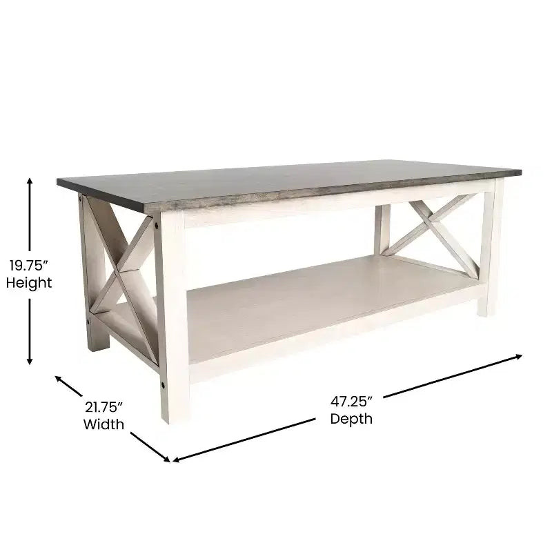 Table basse en bois massif style fermier Jasper de Flash Furniture avec accents entrecroisés traditionnels