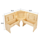 MUSEHOMEINC Ensemble de table de salle à manger 3 pièces en bois massif de style traditionnel avec banquette latérale, ensemble de table de coin repas avec rangement caché