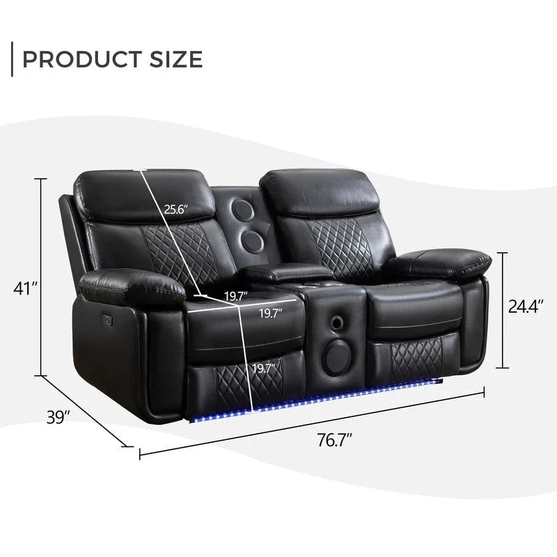 Canapé inclinable électrique avec chargeur sans fil, liseuse, lumière LED pour salon, similicuir, port AC/USB, porte-gobelet, noir