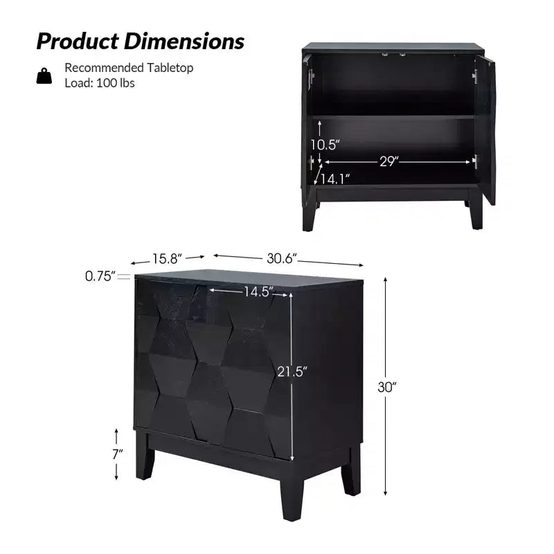 Meuble d'appoint Lucinda 76 cm de hauteur avec 2 portes et étagères réglables | HULALA HOME