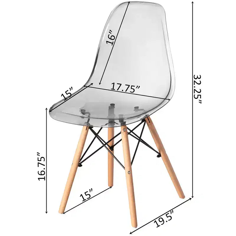 Chaise de salle à manger Fabulaxe de style moderne du milieu du siècle avec pieds Eiffel en bois, chaise d'appoint en plastique transparent DSW