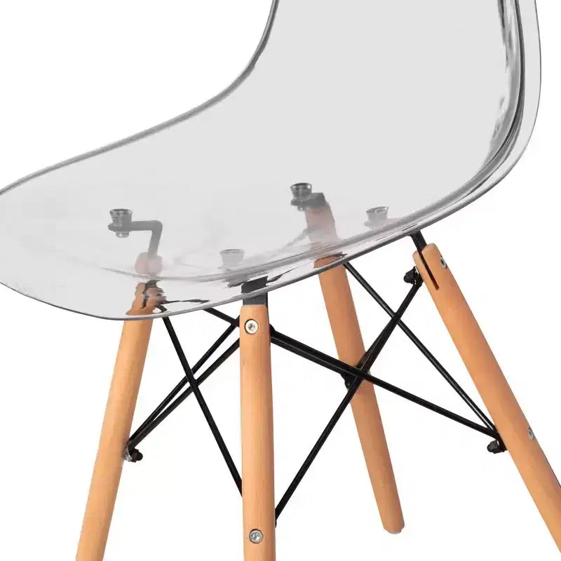 Chaise de salle à manger Fabulaxe de style moderne du milieu du siècle avec pieds Eiffel en bois, chaise d'appoint en plastique transparent DSW