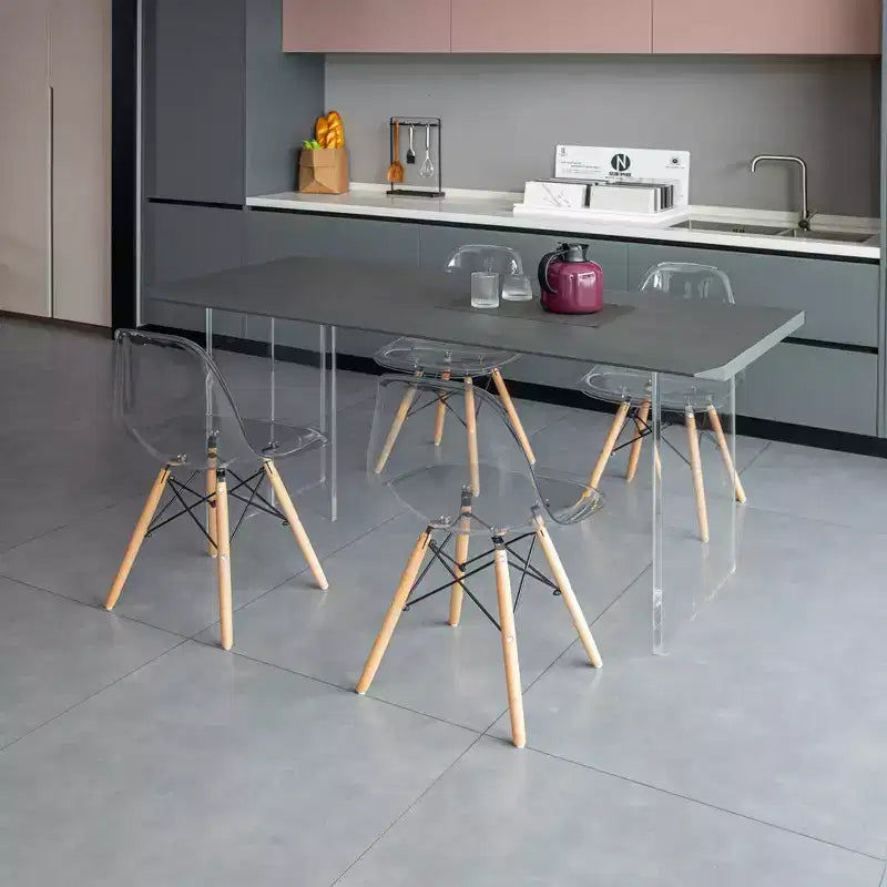 Chaise de salle à manger Fabulaxe de style moderne du milieu du siècle avec pieds Eiffel en bois, chaise d'appoint en plastique transparent DSW