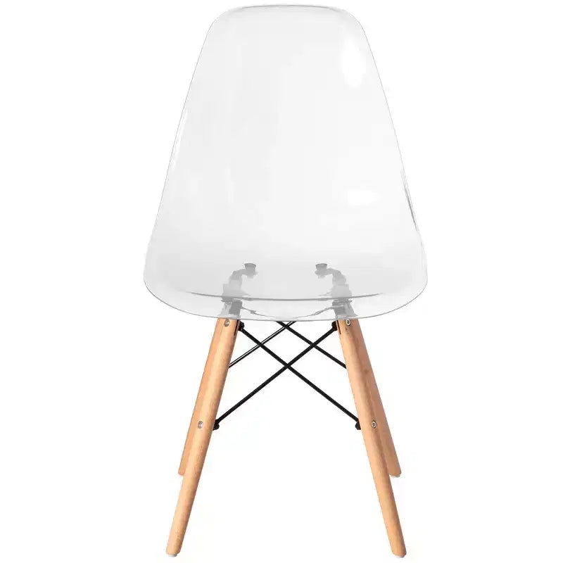 Chaise de salle à manger Fabulaxe de style moderne du milieu du siècle avec pieds Eiffel en bois, chaise d'appoint en plastique transparent DSW