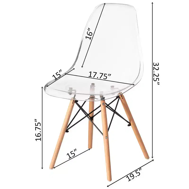 Chaise de salle à manger Fabulaxe de style moderne du milieu du siècle avec pieds Eiffel en bois, chaise d'appoint en plastique transparent DSW