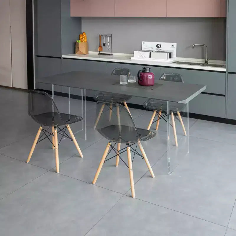 Chaise de salle à manger Fabulaxe de style moderne du milieu du siècle avec pieds Eiffel en bois, chaise d'appoint en plastique transparent DSW
