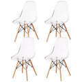 Fabulaxe Mid-Century Modern Style Dining Chair with Wooden Dowel Eiffel Legs, DSW Transparent Plastic Shell Accent Chair