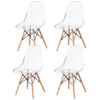 Fabulaxe Mid-Century Modern Style Dining Chair with Wooden Dowel Eiffel Legs, DSW Transparent Plastic Shell Accent Chair