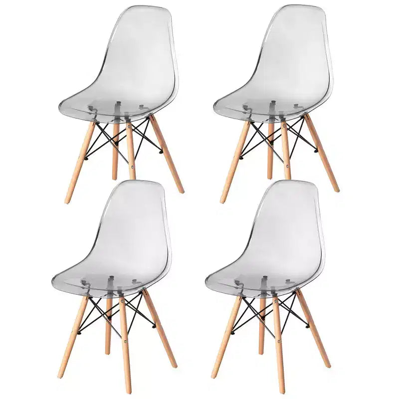 Chaise de salle à manger Fabulaxe de style moderne du milieu du siècle avec pieds Eiffel en bois, chaise d'appoint en plastique transparent DSW