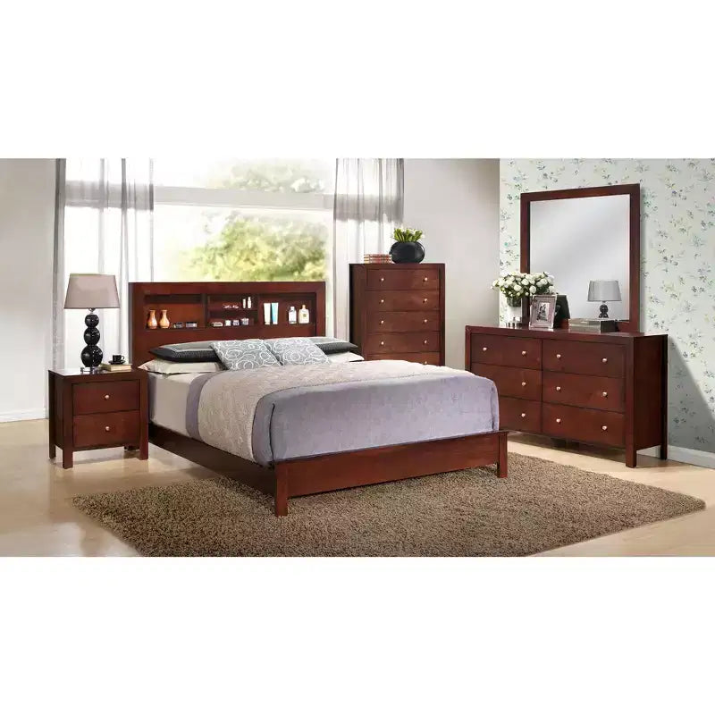Lit plateforme complet Passion Furniture Burlington avec étagères de rangement