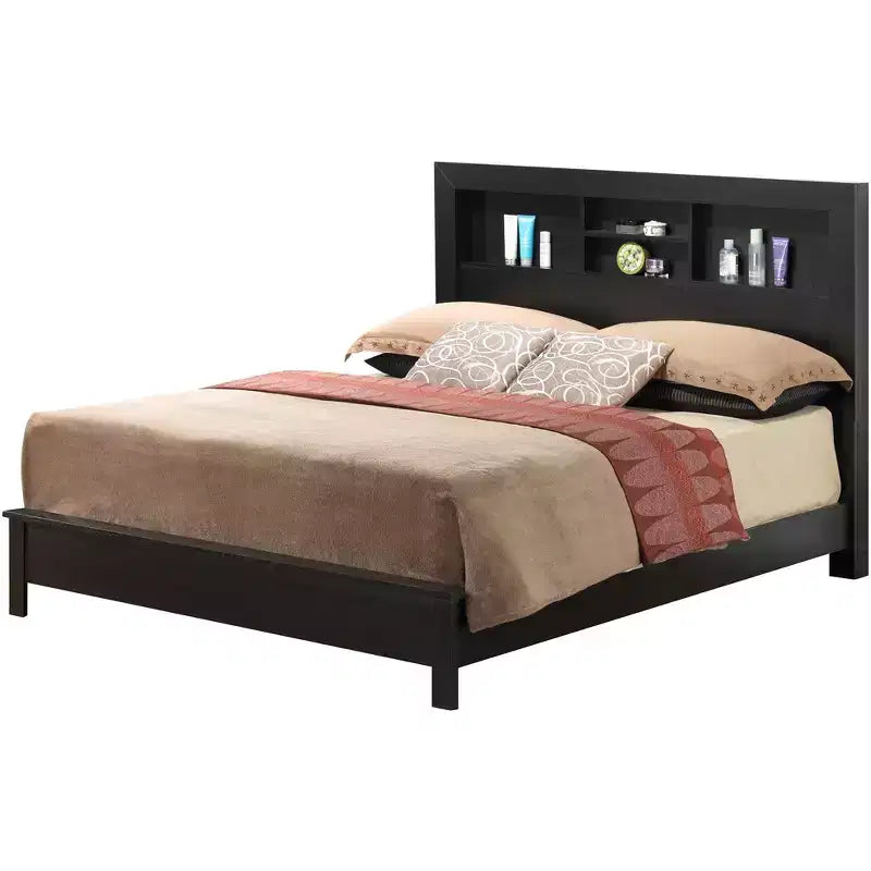 Lit plateforme complet Passion Furniture Burlington avec étagères de rangement