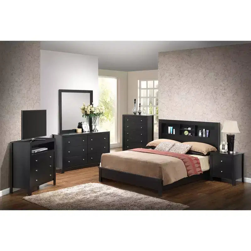 Lit plateforme complet Passion Furniture Burlington avec étagères de rangement