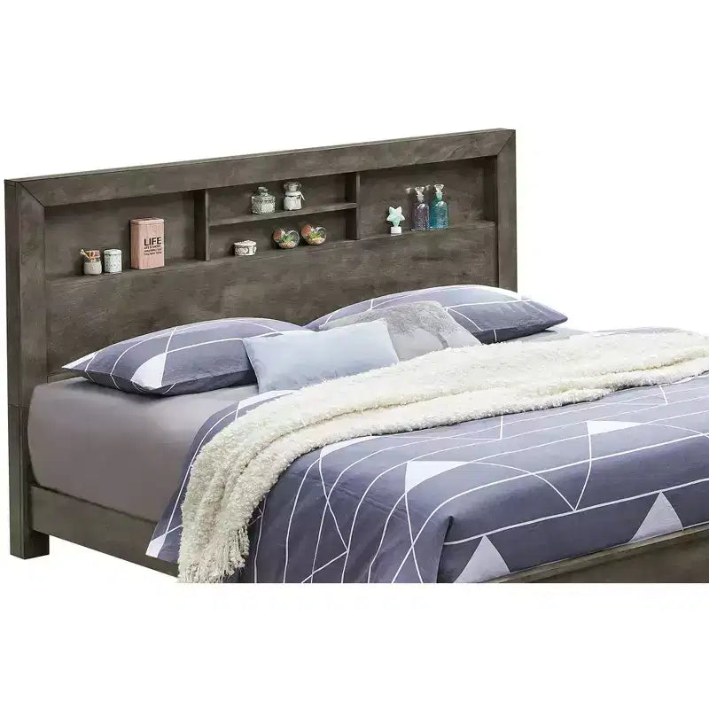 Lit plateforme complet Passion Furniture Burlington avec étagères de rangement
