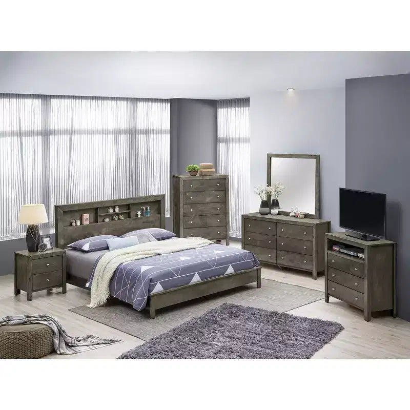 Lit plateforme complet Passion Furniture Burlington avec étagères de rangement