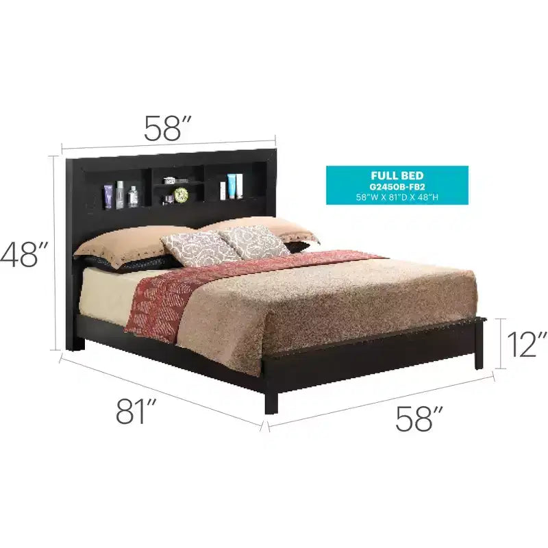 Lit plateforme complet Passion Furniture Burlington avec étagères de rangement