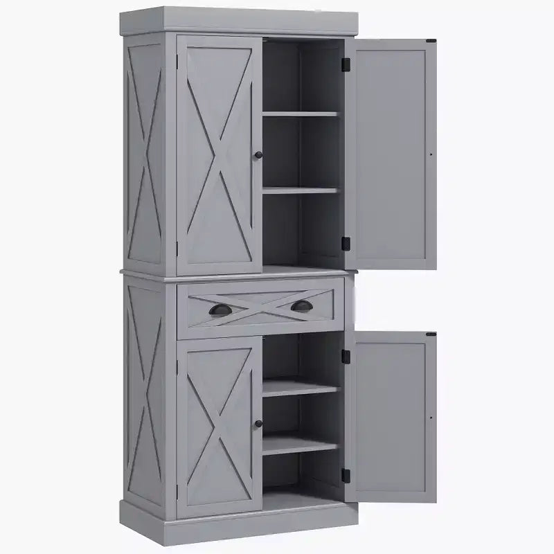 HOMCOM Meuble de Rangement sur Pied Moderne de Style Ferme, Armoire de Cuisine avec 4 Portes, 6 Niveaux, 1 Tiroir et 4 Étagères Réglables